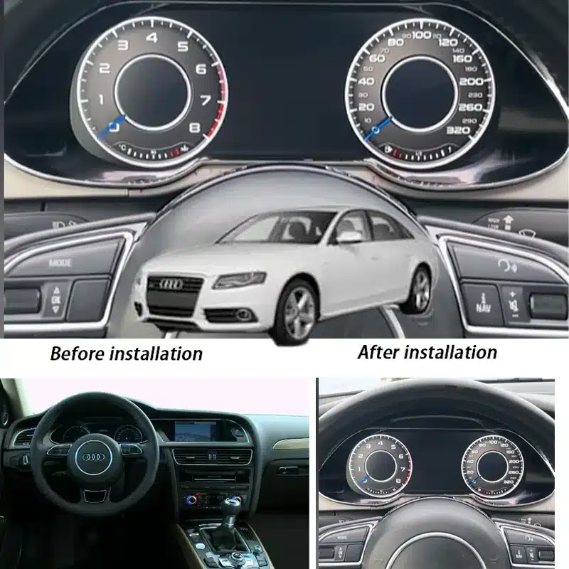 การติดตั้ง Audi A4 B8 Virtual Cockpit แบบย้อนยุค: MMI, ความรู้สึกเหมือนของแท้, การติดตั้ง, และคำถามจากผู้ซื้อ 1 มุมมองขณะขับขี่ของ Audi A4 B8 ก่อนและหลังการติดตั้งมาตรวัดดิจิทัลแบบย้อนยุค
