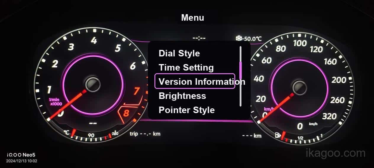 iKagoo VW Audi Digital Instrument Cluster Användarmanual 15 Volkswagen Audi digital instrumentkluster skärm för versionsinformation