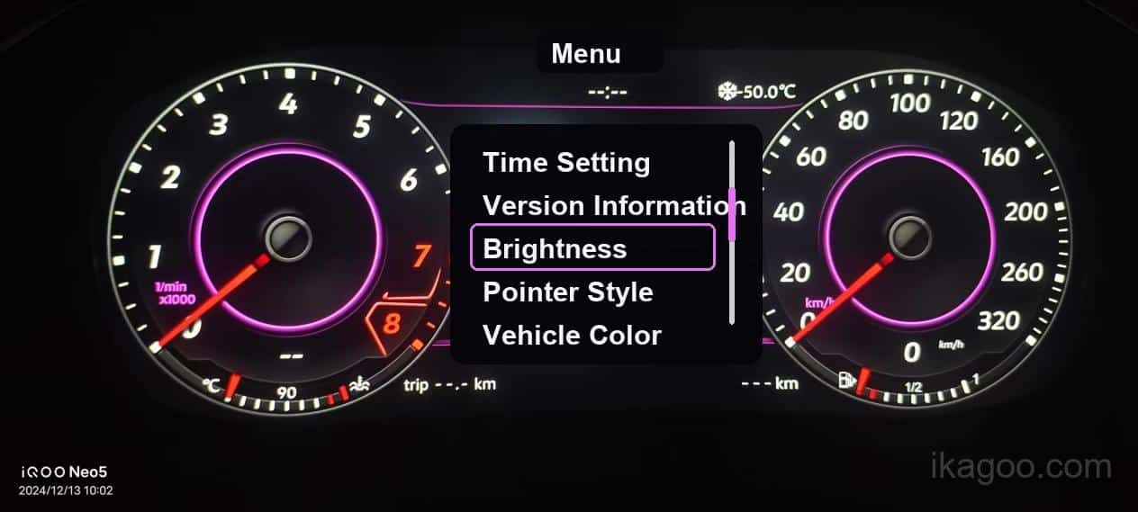 iKagoo VW Audi Digital Instrument Cluster Användarmanual 11 Skärmen för ljusstyrkeinställning i det digitala instrumentklustret för Volkswagen Audi