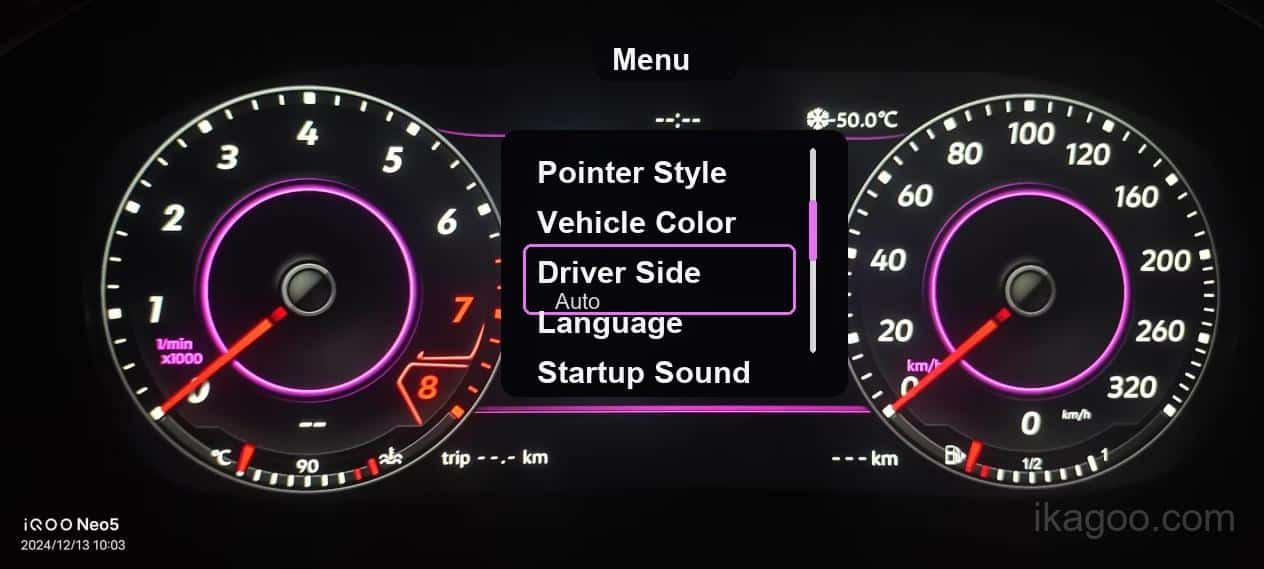 iKagoo VW Audi Digital Instrument Cluster Användarmanual 8 Inställning för förarsidans riktning i det digitala instrumentklustret för Volkswagen Audi