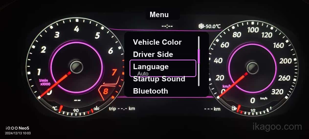 iKagoo VW Audi Digital Instrument Cluster Användarmanual 9 Skärmen för språkinställningar i det digitala instrumentklustret för Volkswagen Audi