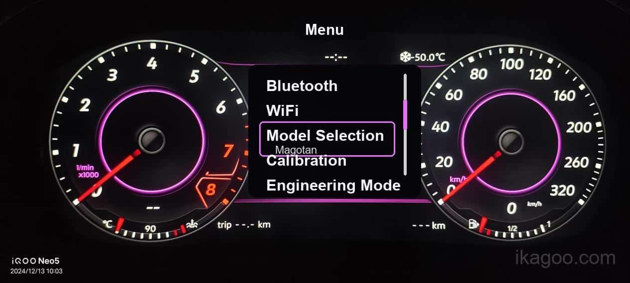 iKagoo VW Audi Digital Instrument Cluster Användarmanual 18 Volkswagen Audi digital instrumentklusters meny för val av fordonsmodell