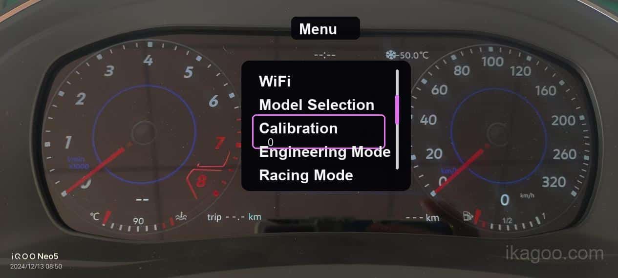 iKagoo VW Audi Digital Instrument Cluster Användarmanual 19 Volkswagen Audi digital instrumentkluster inställningsskärm för kalibrering