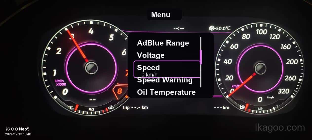 iKagoo VW Audi Digital Instrument Cluster Användarmanual 20 Volkswagen Audi digital instrumentkluster sida för hastighetsinformation