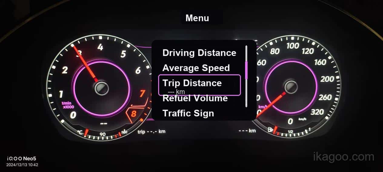 iKagoo VW Audi Digital Instrument Cluster Användarmanual 23 Volkswagen Audi digital instrumentkluster sida för information om trippsträcka