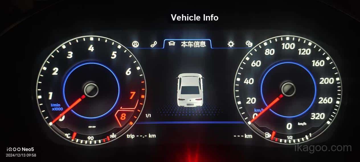 iKagoo VW Audi Digital Instrument Cluster Användarmanual 2 Sidan för fordonsinformation i det digitala instrumentklustret för Volkswagen Audi
