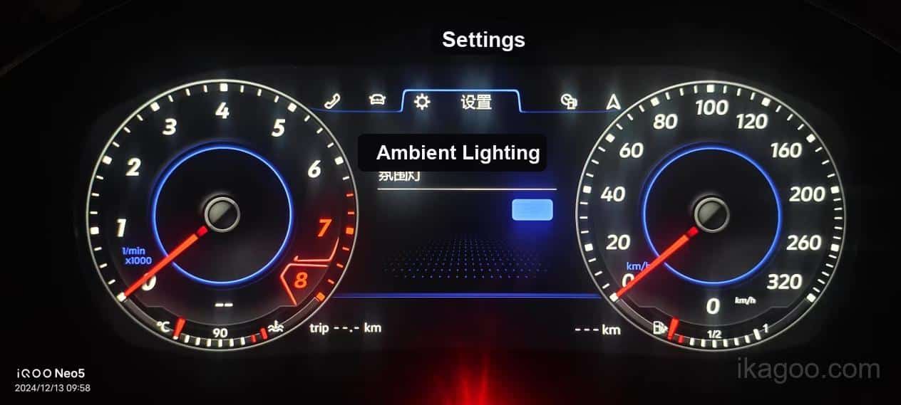 iKagoo VW Audi Digital Instrument Cluster Användarmanual 5 Inställning för omgivande utseende i det digitala instrumentklustret för Volkswagen Audi