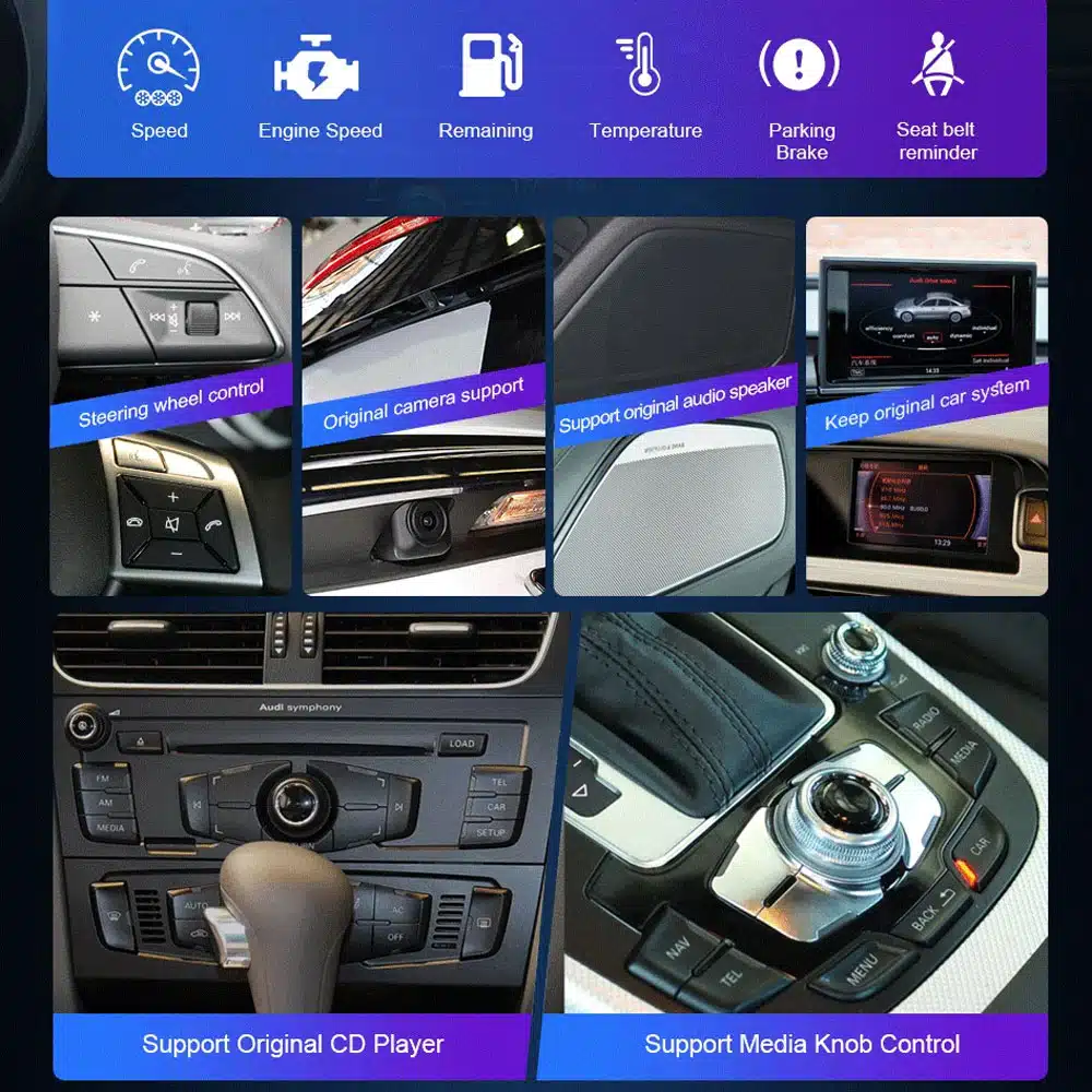 Audi A4 A5 Android car stereo 2017-2021 factory controls original camera speaker system and media knob support