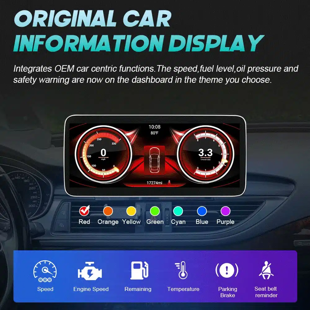 Audi A4 A5 Android head unit 2017-2021 original car information display speed fuel temperature warning data