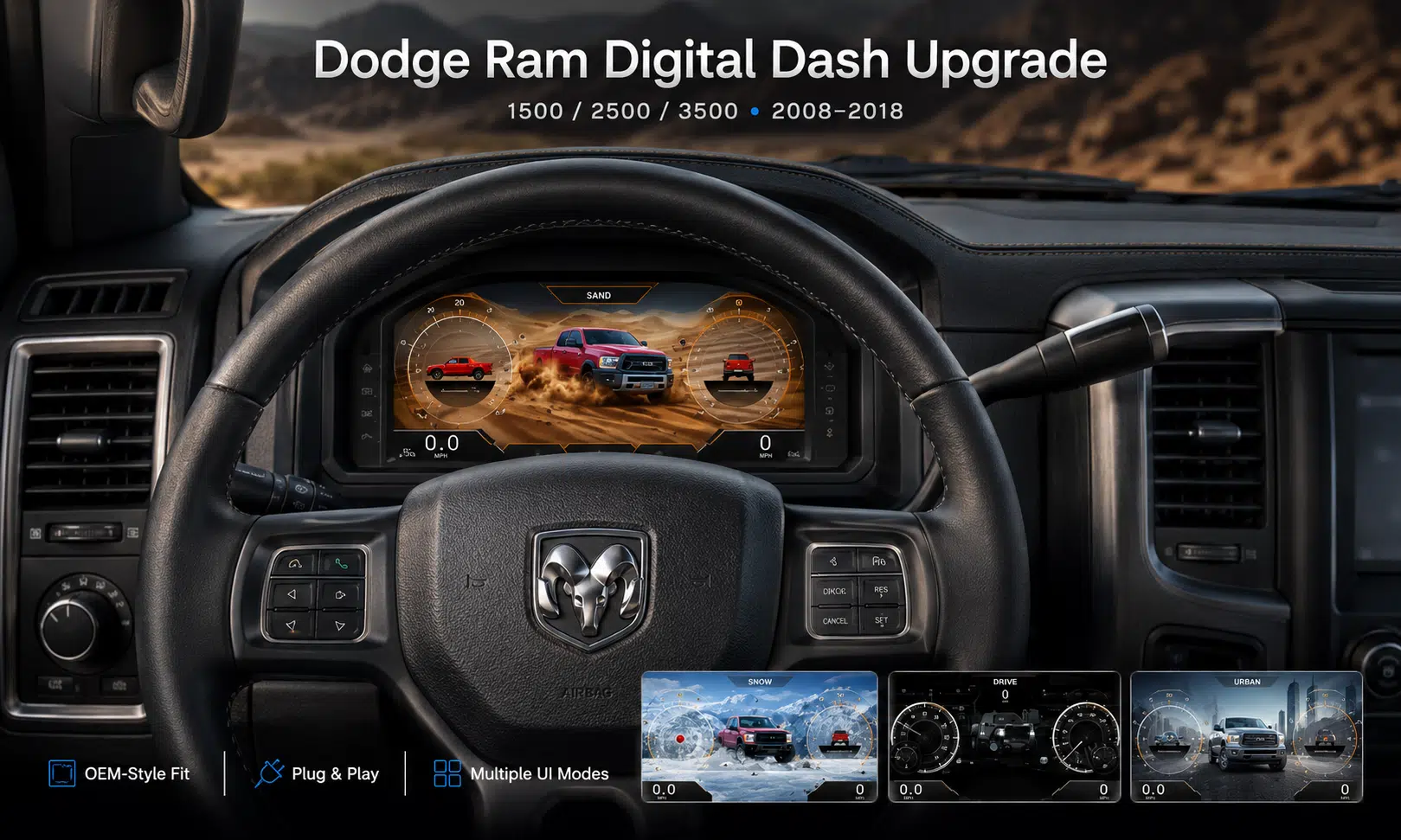 Dodge Ram 3500 digital instrument cluster upgrade installed in the dashboard