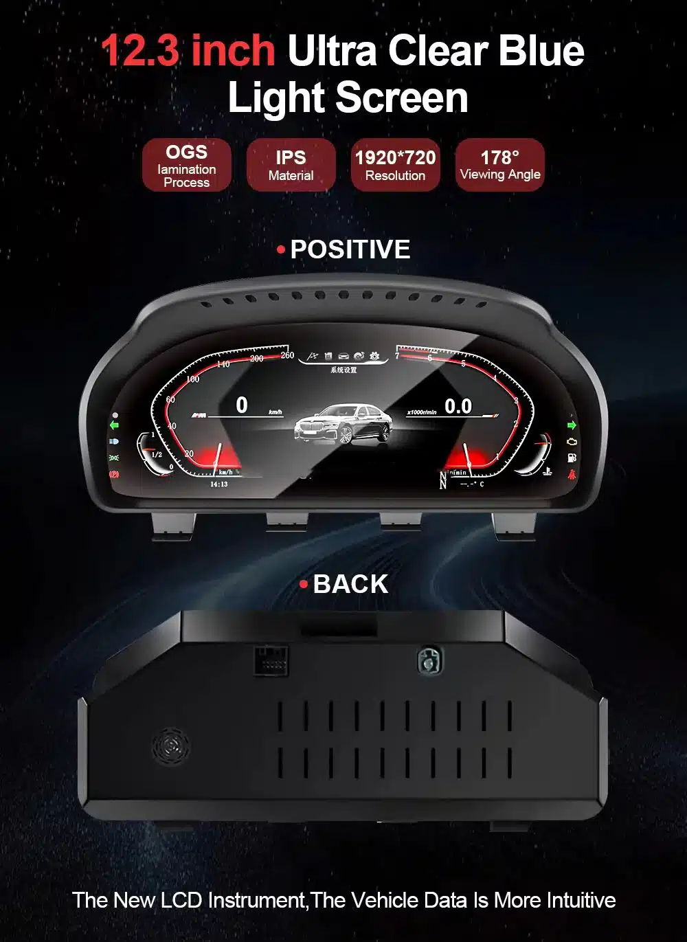 BMW 6 F13 Panel Instrumen Digital 12,3 inci dengan layar bercahaya biru ultra jernih, tampilan depan dan belakang