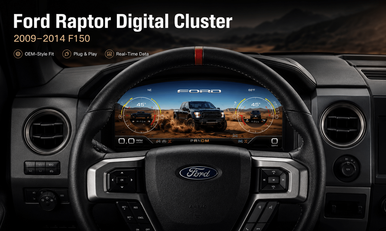 2009-2014 Ford F150 digital instrument cluster installed behind the steering wheel