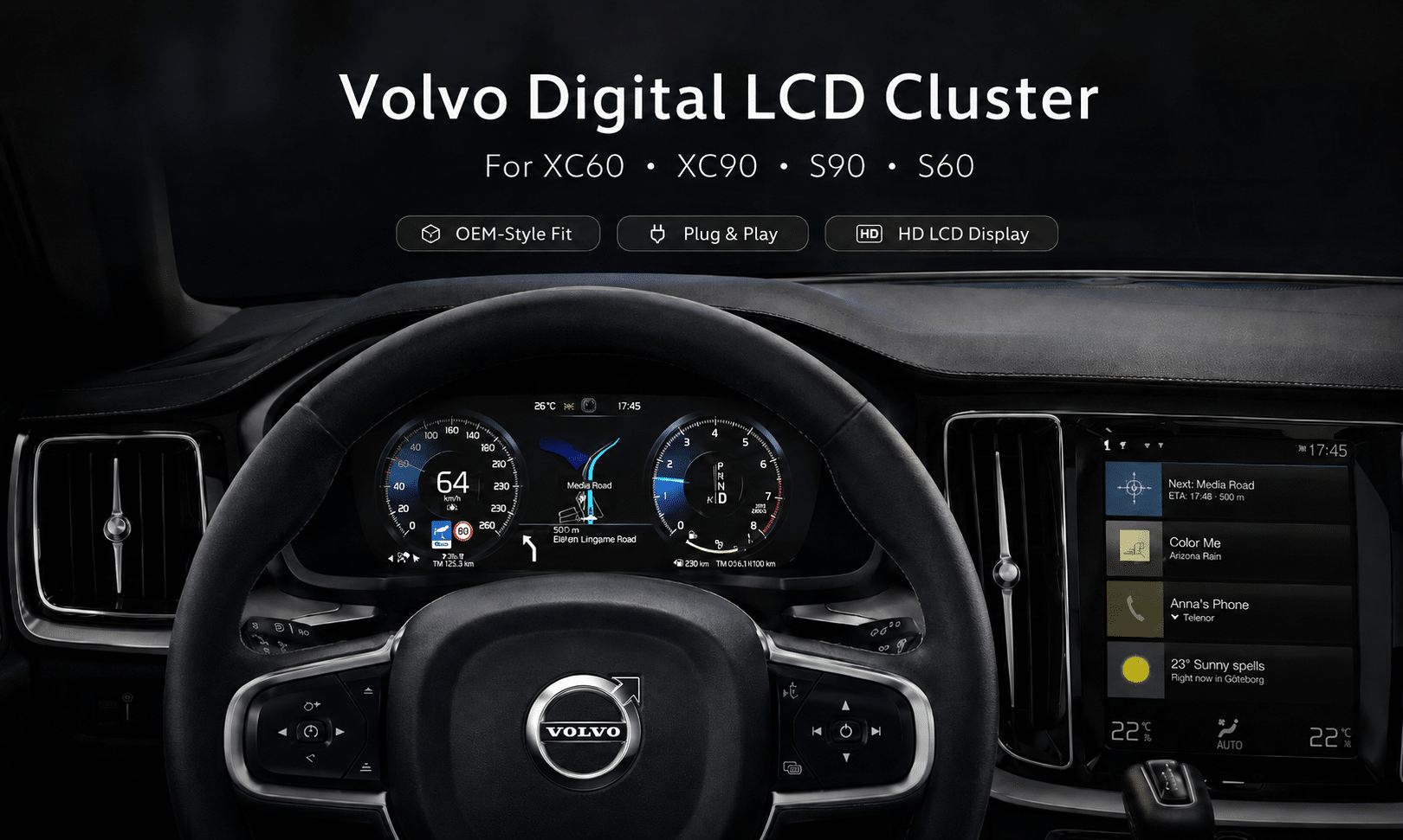 Volvo XC90 digital LCD cluster upgrade installed dashboard display