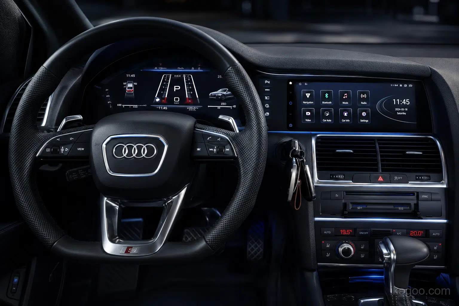 Audi Q7 digital cluster and Android head unit upgrade installed in the dashboard