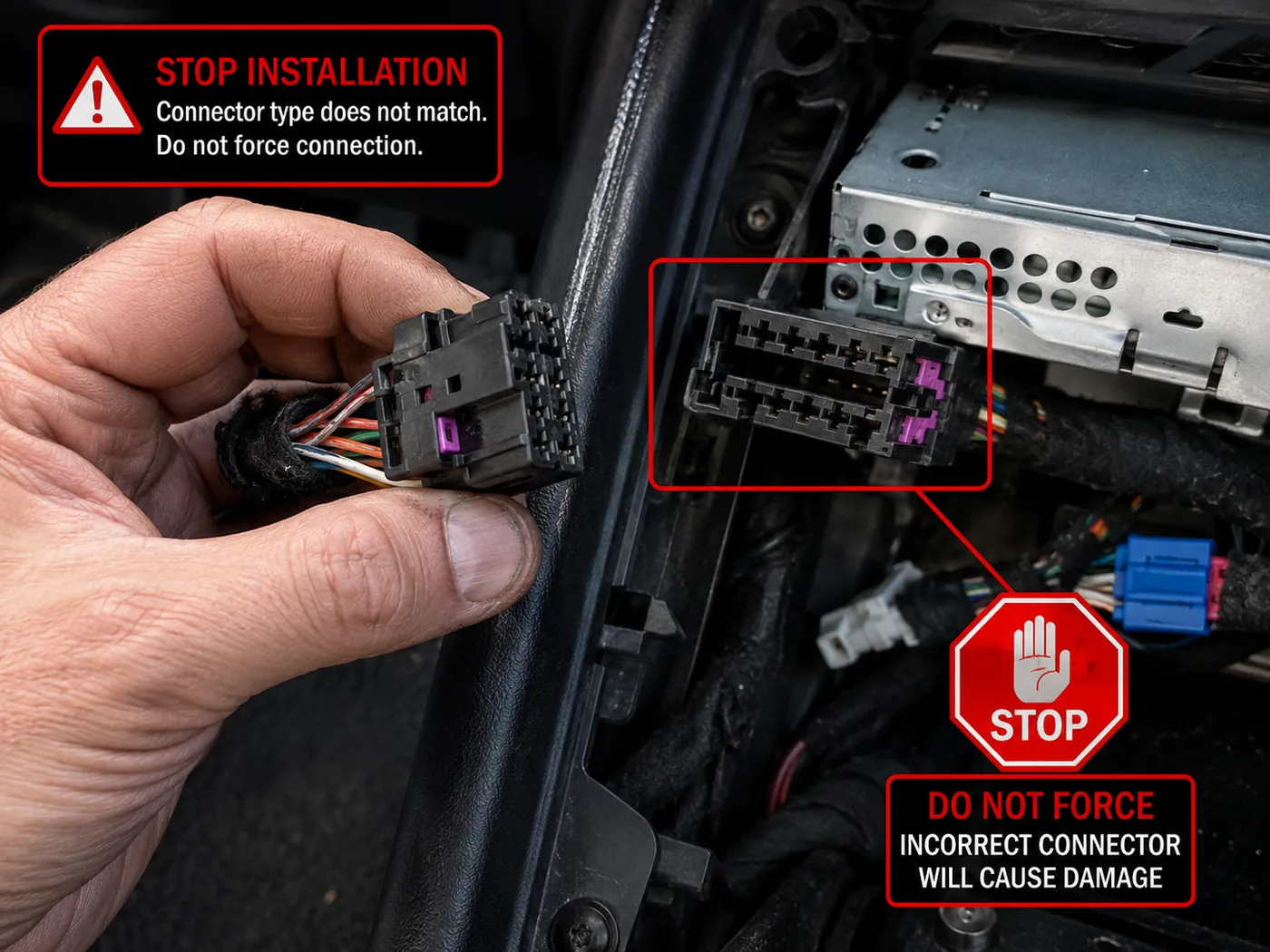 Connector mismatch showing when an iKAGOO installation should be stopped