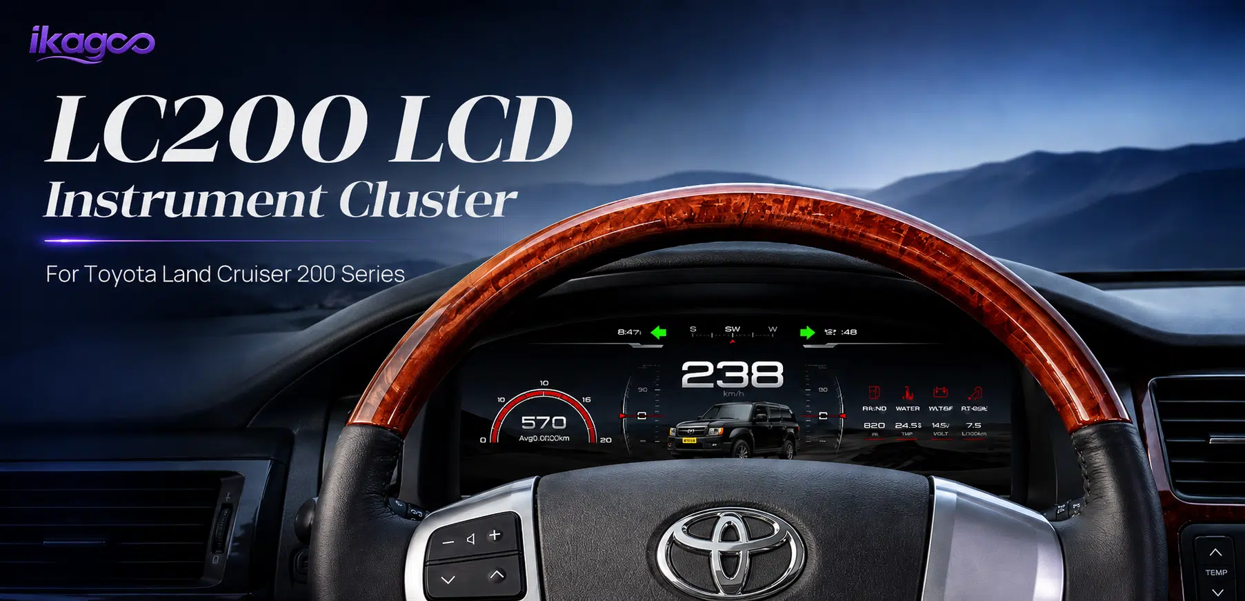 Toyota Land Cruiser LC200 digital instrument cluster with wide digital display