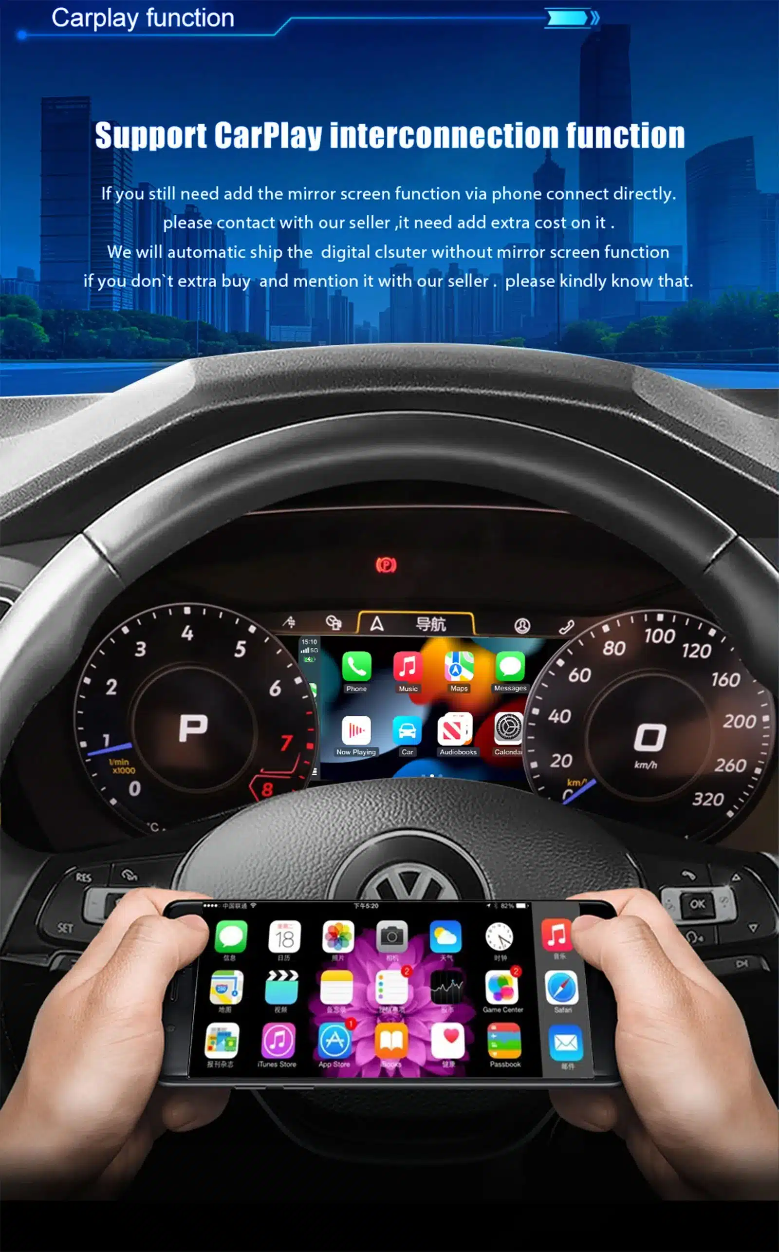 VW Polo Mk5 digital instrument cluster installed in dashboard
