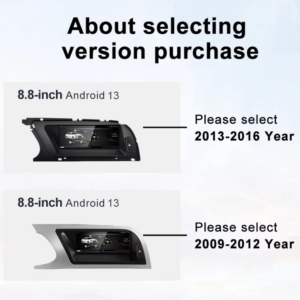 Audi A4 A5 Android radio version selection 2009 2012 2013 2016