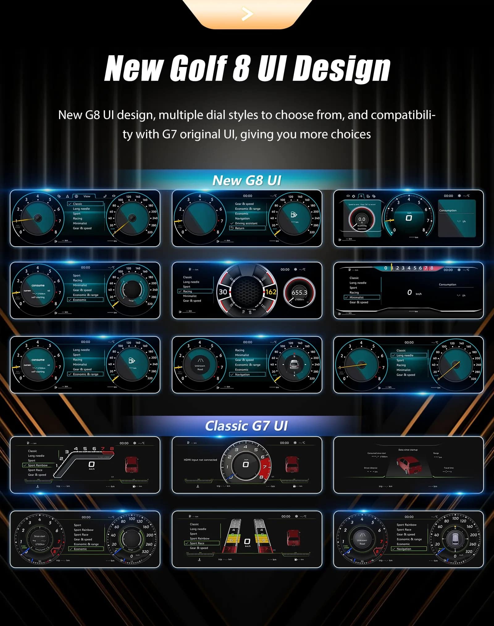 Volkswagen Jetta A7 Digital Instrument Cluster multiple interface themes