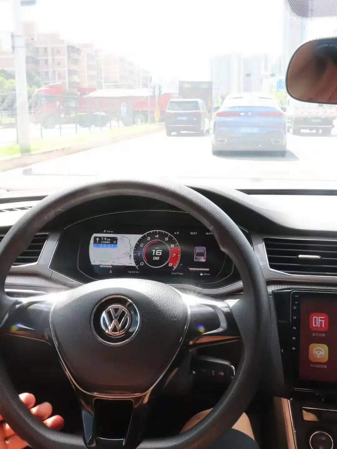 VW Passat B8 digital instrument cluster installed dashboard close-up