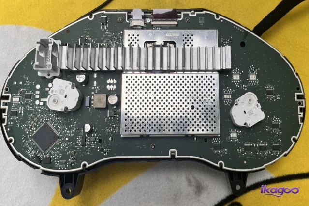 Original Mercedes instrument-cluster mainboard exposed for transfer to the LCD housing