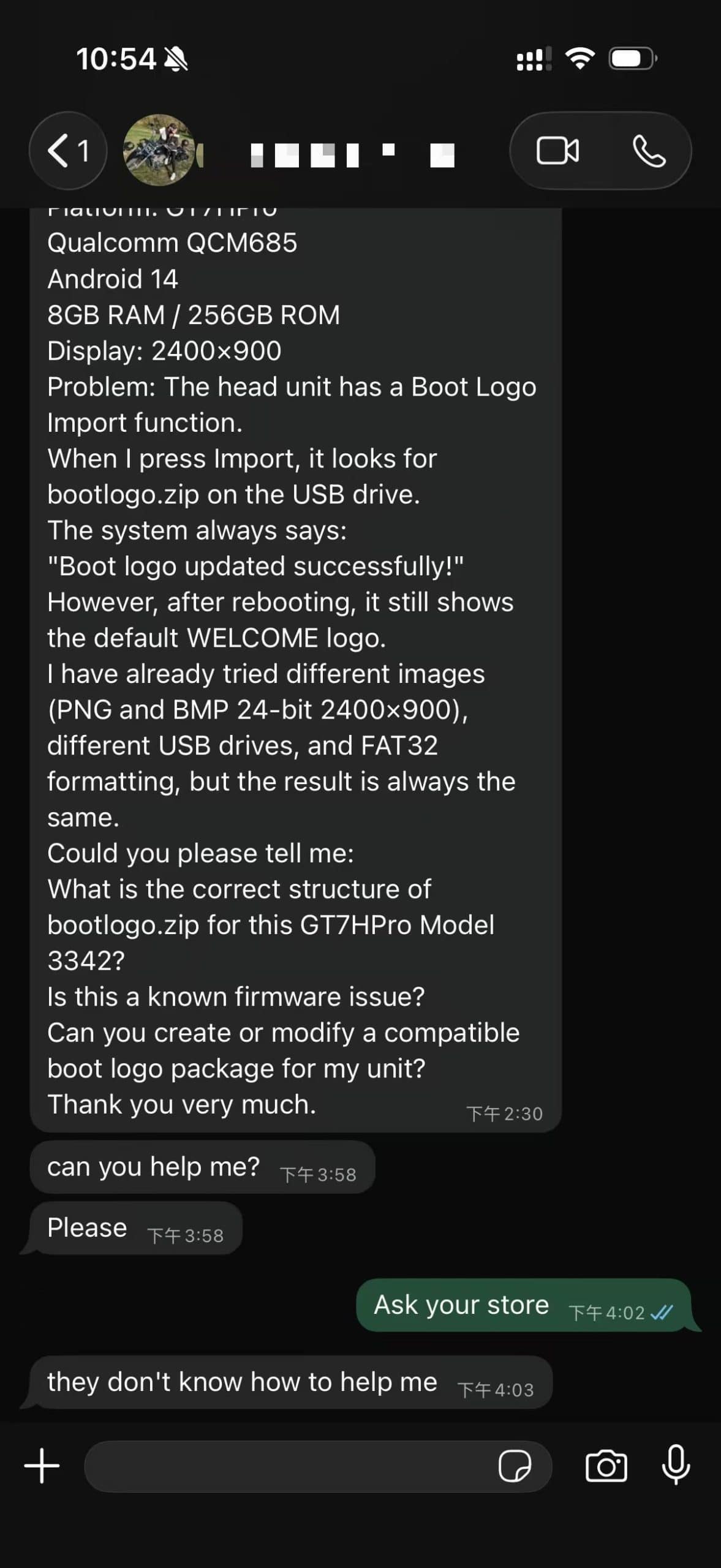 Android head unit customer telling iKAGOO that the original store did not know how to solve the boot logo problem