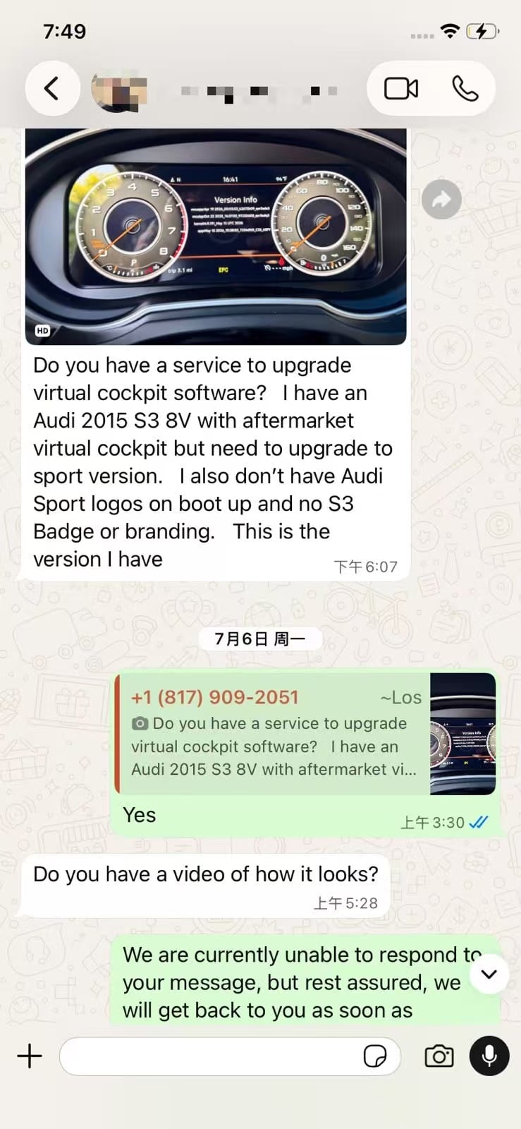 Audi S3 owner asking iKAGOO for aftermarket virtual cockpit software support after purchasing elsewhere