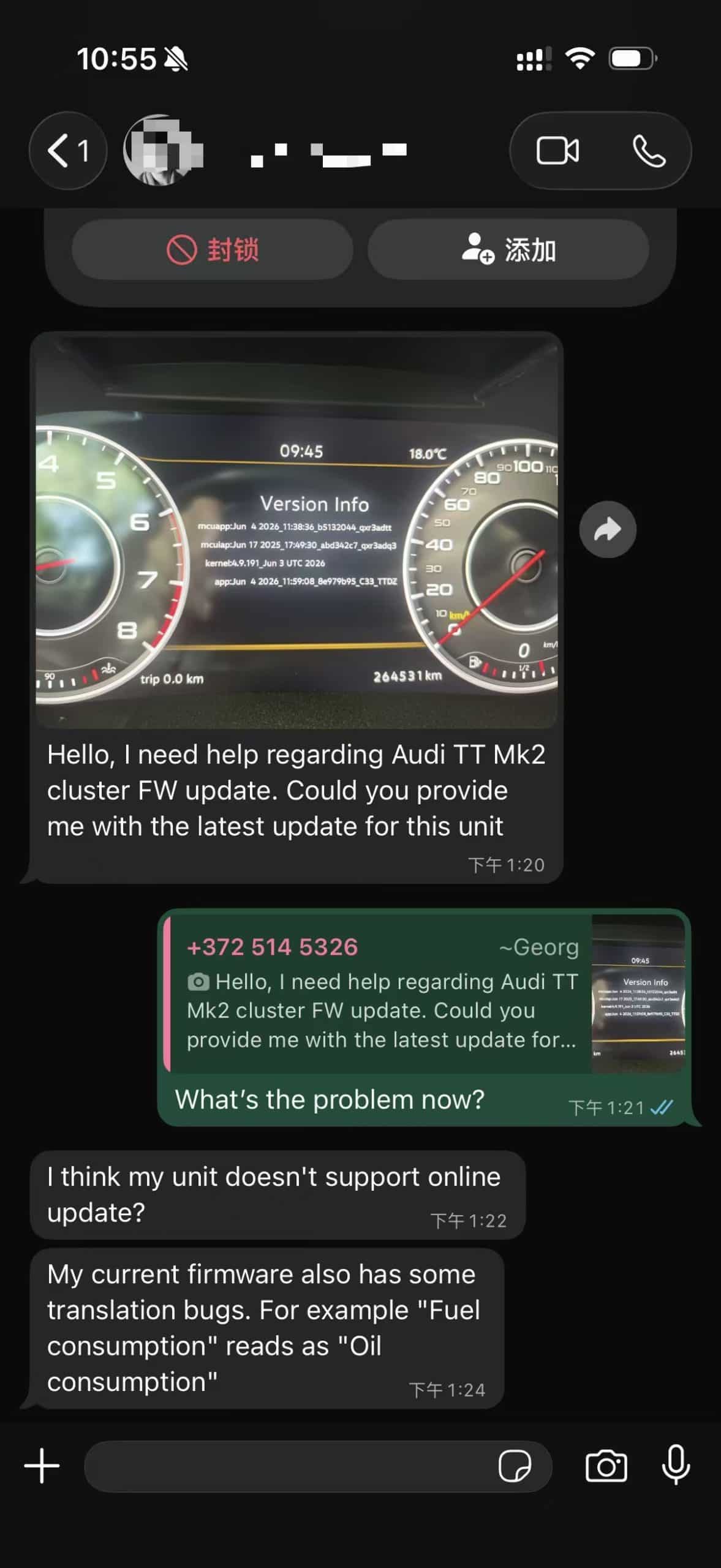 Audi TT Mk2 digital cluster owner asking iKAGOO for firmware and translation support after purchasing elsewhere