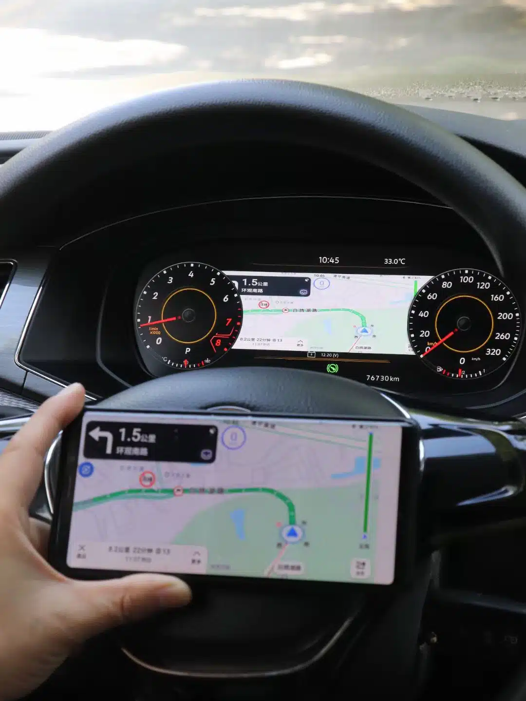 VW Passat B8 Digital Instrument Cluster installed effect in Volkswagen cockpit