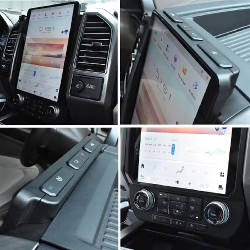 Ford F-150 vertical Android radio screen angle side profile and lower controls