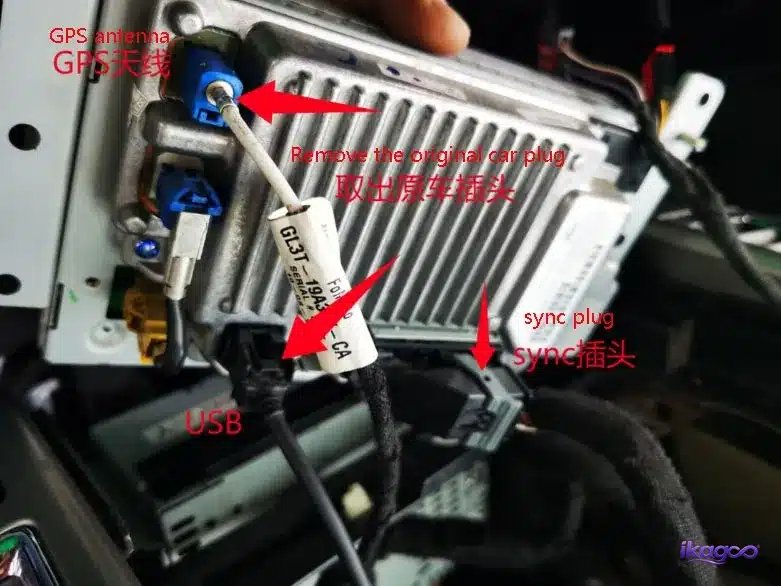Ford F-150 factory radio connectors after removal