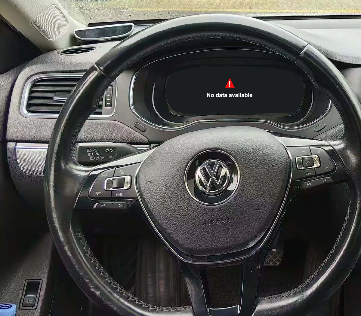 Aftermarket digital instrument cluster showing No data available while safely parked