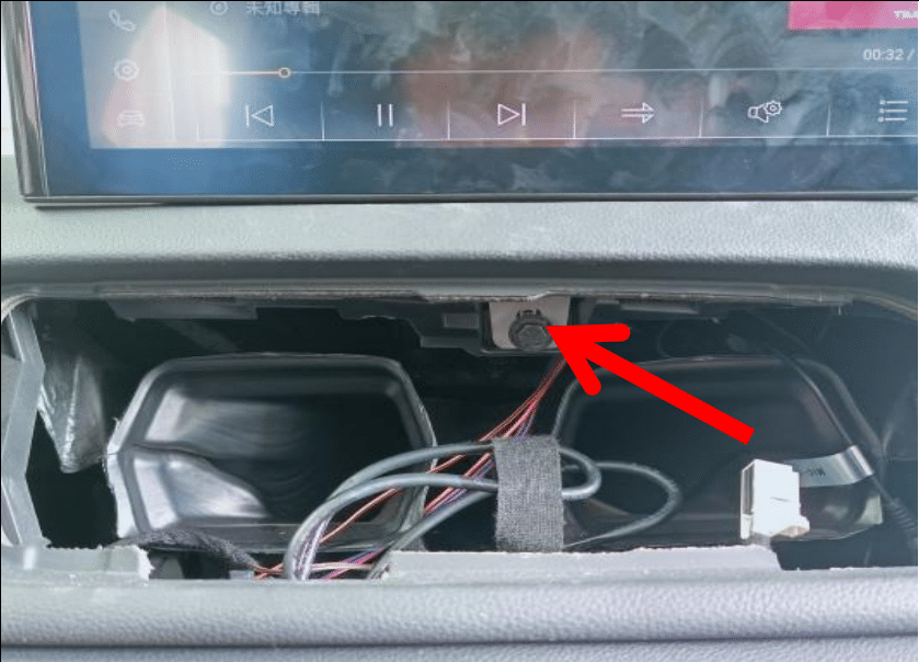 Audi Q3 Android screen mounting bracket secured in dashboard