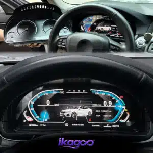 BMW X5 E70 digital cluster installed in dashboard showing display at night