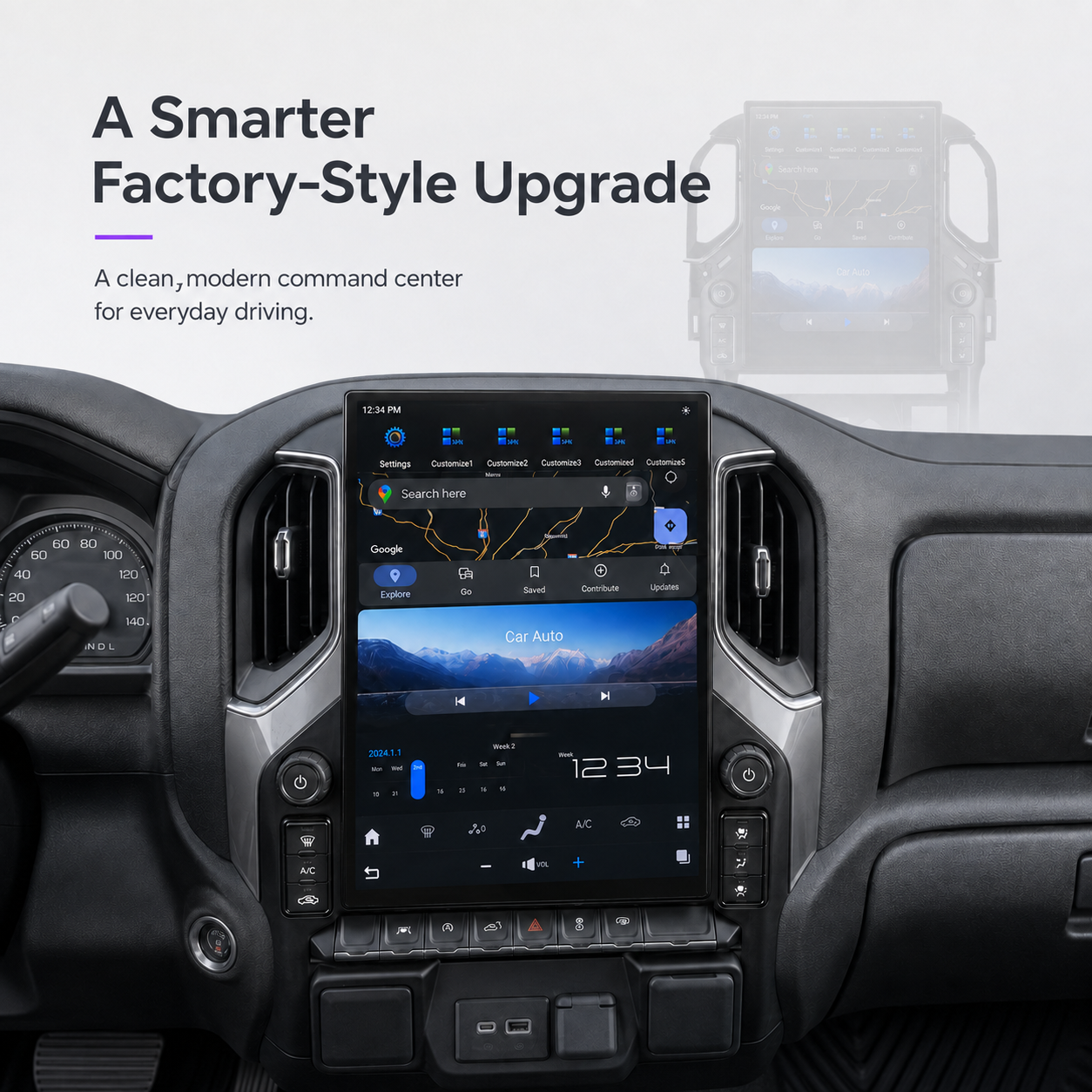 GMC Sierra and Silverado Tesla screen installed in the dashboard