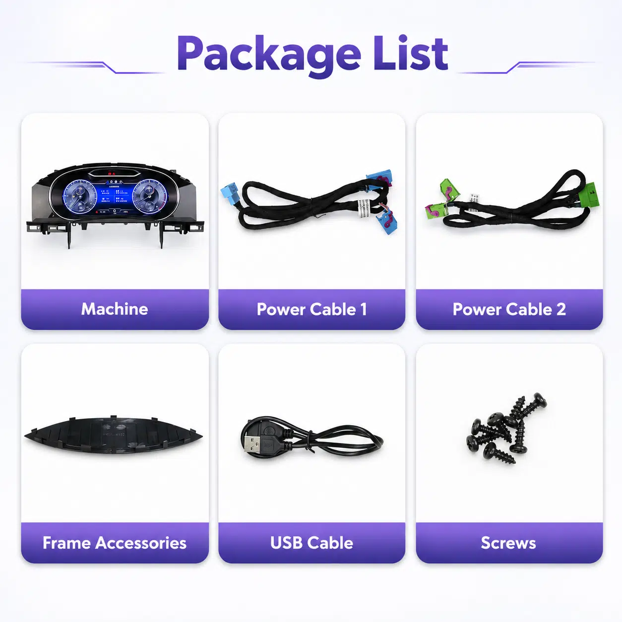 VW Touareg Digital Cluster package with power cables frame USB cable and screws