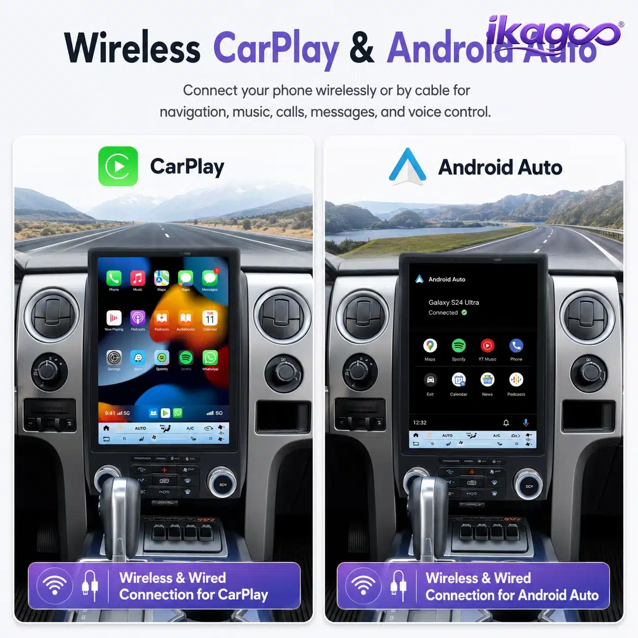 Rádio CarPlay sem fios para o Ford F150 com interface Android Auto