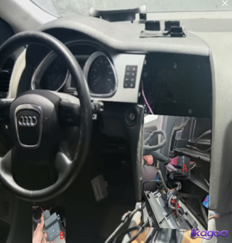 Audi Q7 dashboard wiring connection before Android screen installation
