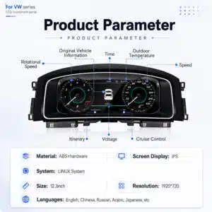 VW Golf Mk7 virtual cockpit LCD instrument panel product parameter for VW series
