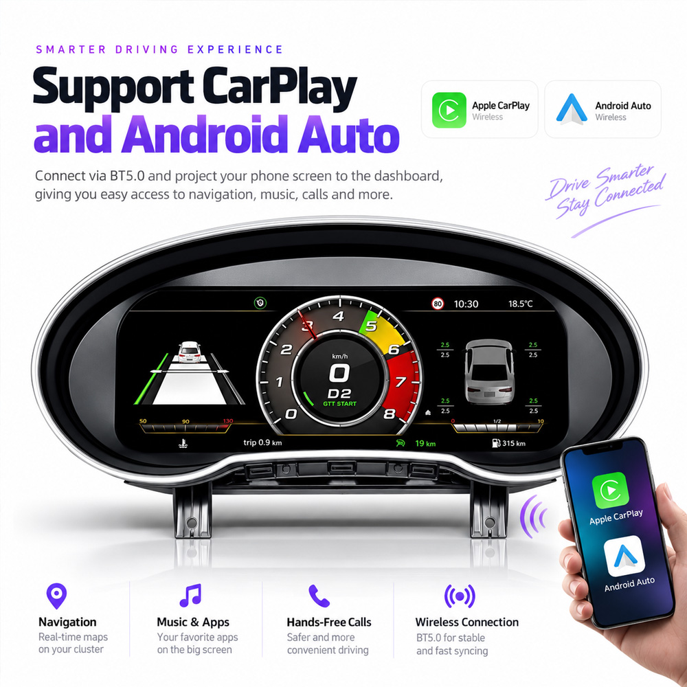 Audi Q2 Digital Instrument Cluster Apple CarPlay navigation map sync