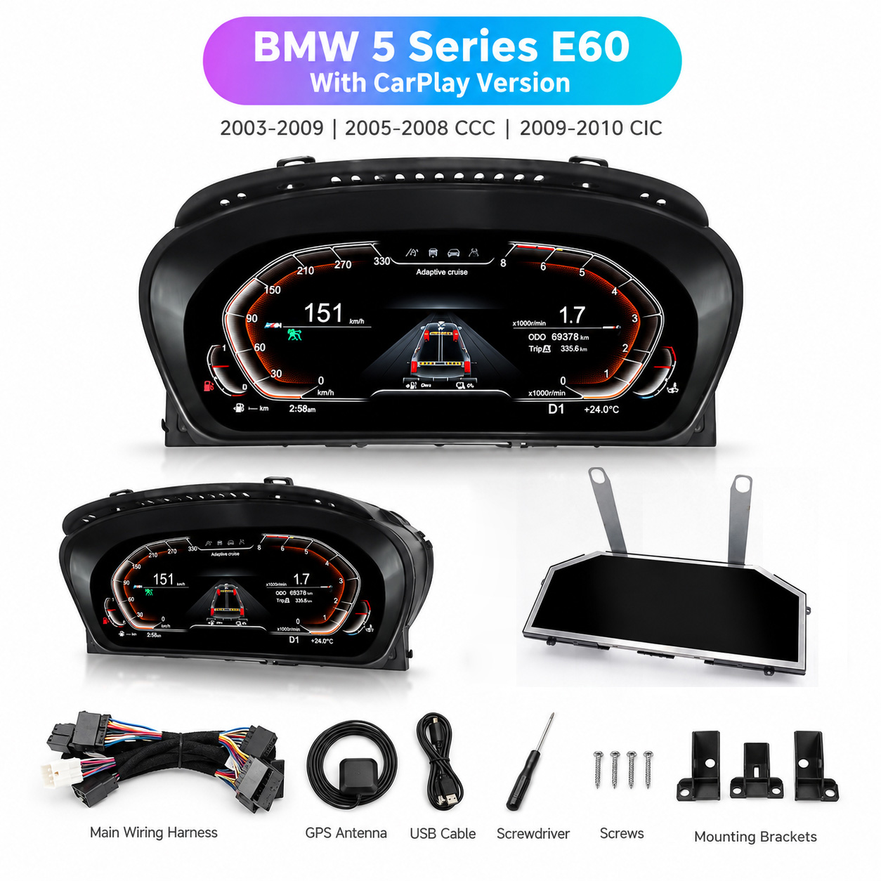 BMW 5 Series E60 E61 digital cluster wiring harness and installation accessories