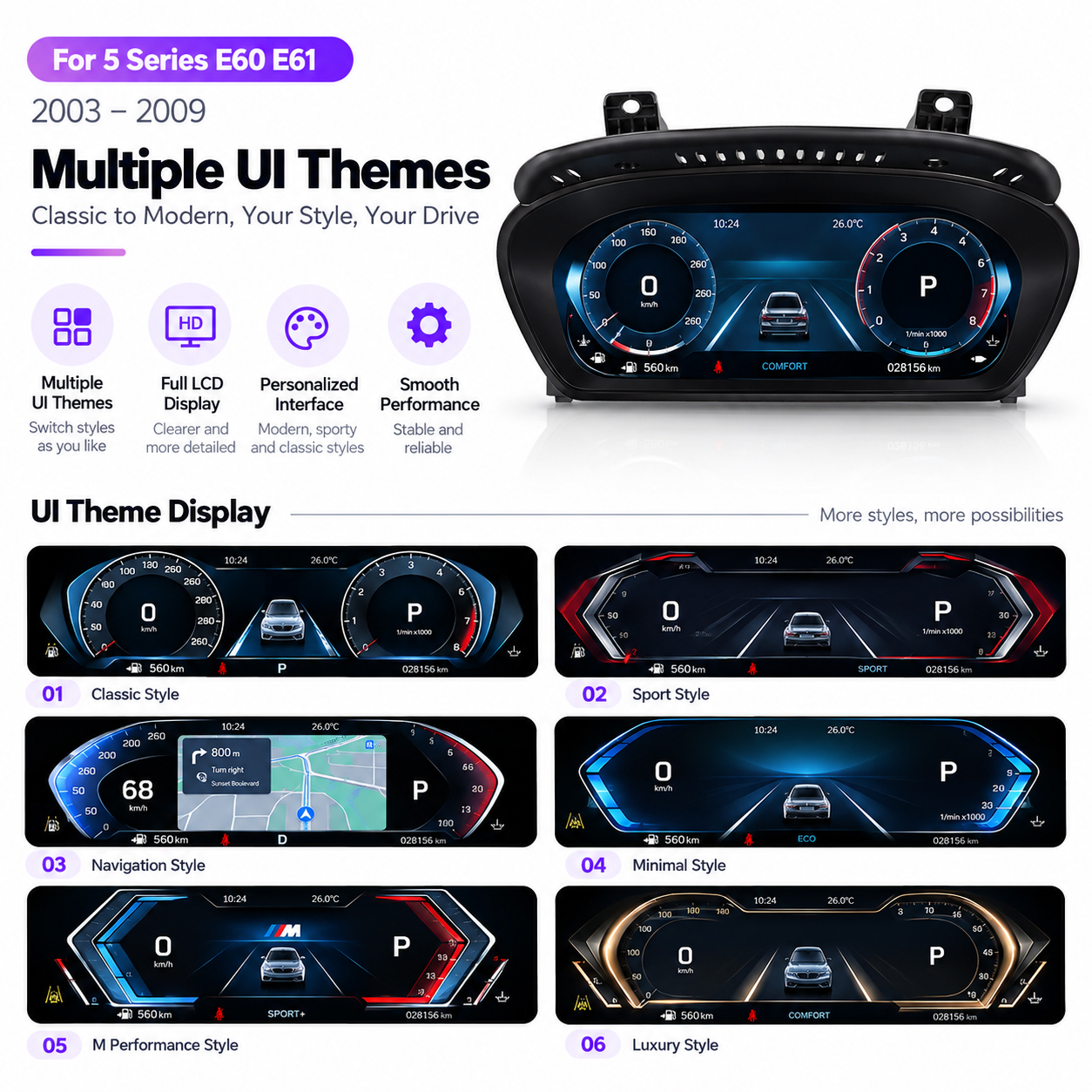 BMW 5 Series Digital Cluster multiple digital dashboard UI themes