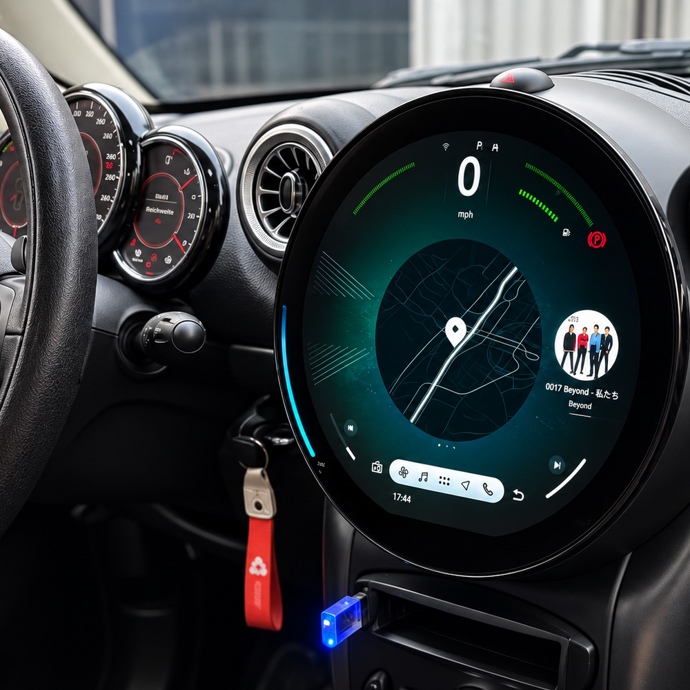 MINI Countryman R60 Android Head Unit 11.8 inch 1350x1350 installed dashboard display