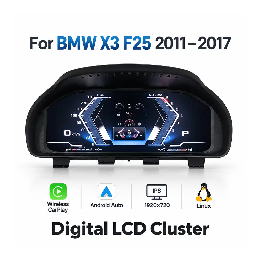 BMW X3 F25 digital cluster with Wireless Apple CarPlay Android Auto IPS and Linux support