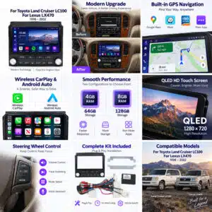 Lexus LX470 LC100 Android head unit with GPS CarPlay and steering wheel control