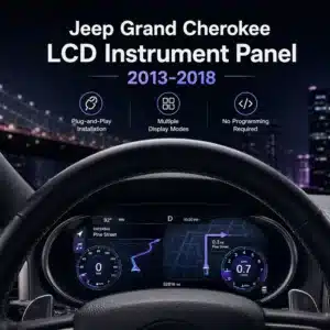 Jeep Grand Cherokee Digital Instrument Cluster 2014–2018 12.3″ LCD Upgrade 4 Jeep Grand Cherokee digital cluster promotional installation graphic