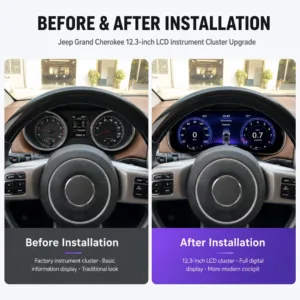 Jeep Grand Cherokee original and digital cluster before and after comparison