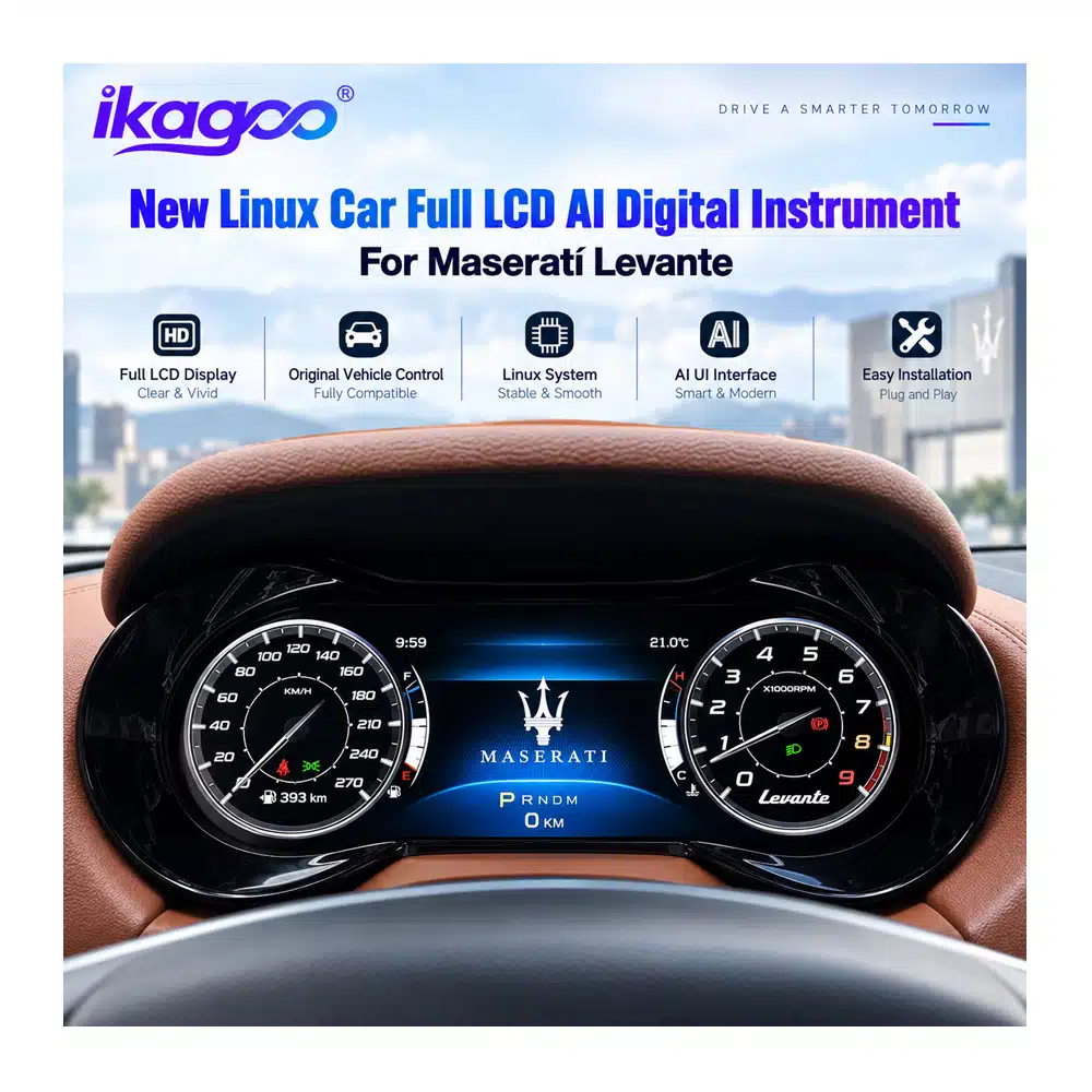Maserati Levante digital cluster installed in the dashboard with a 12.3-inch full LCD instrument display