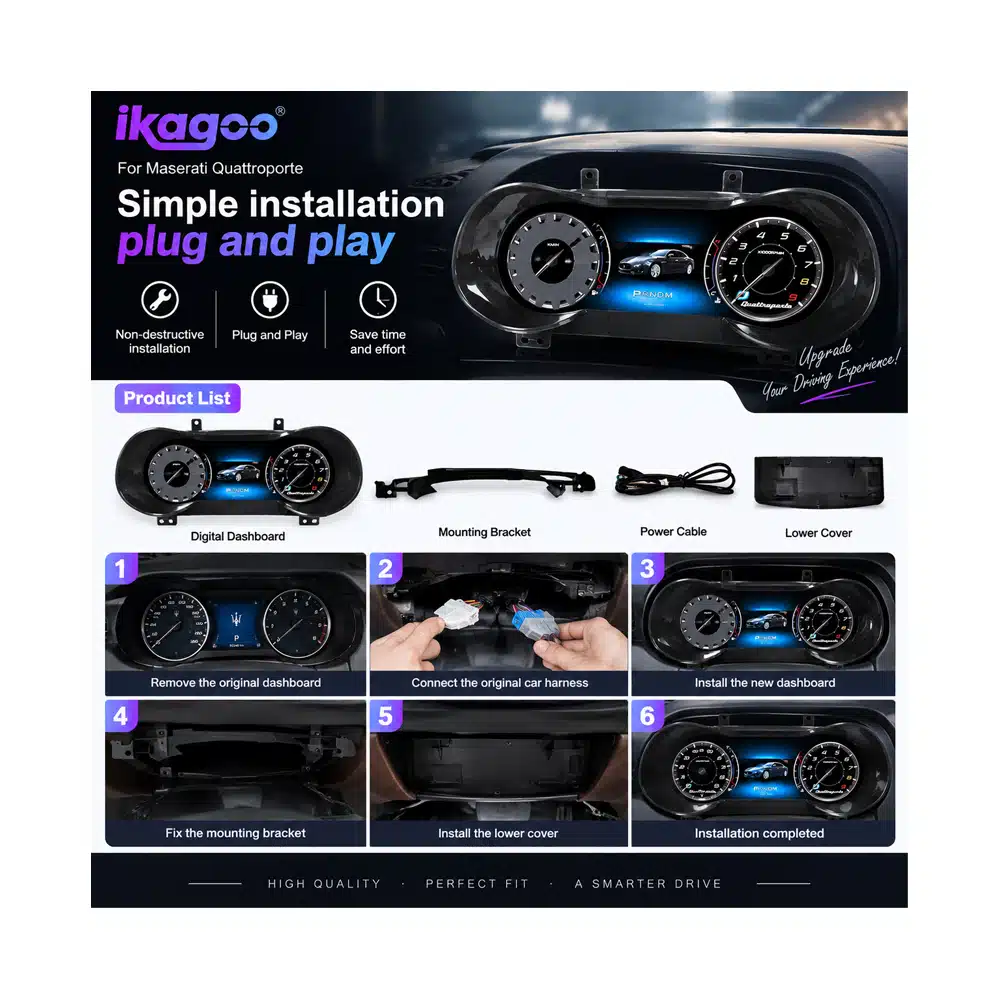 Maserati Quattroporte digital cluster plug and play installation route and supplied parts