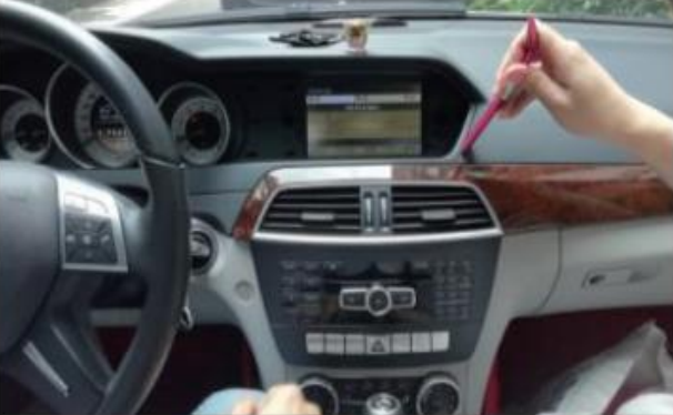 Mercedes W204 radio upgrade installation step 5 removing right dashboard decorative trim